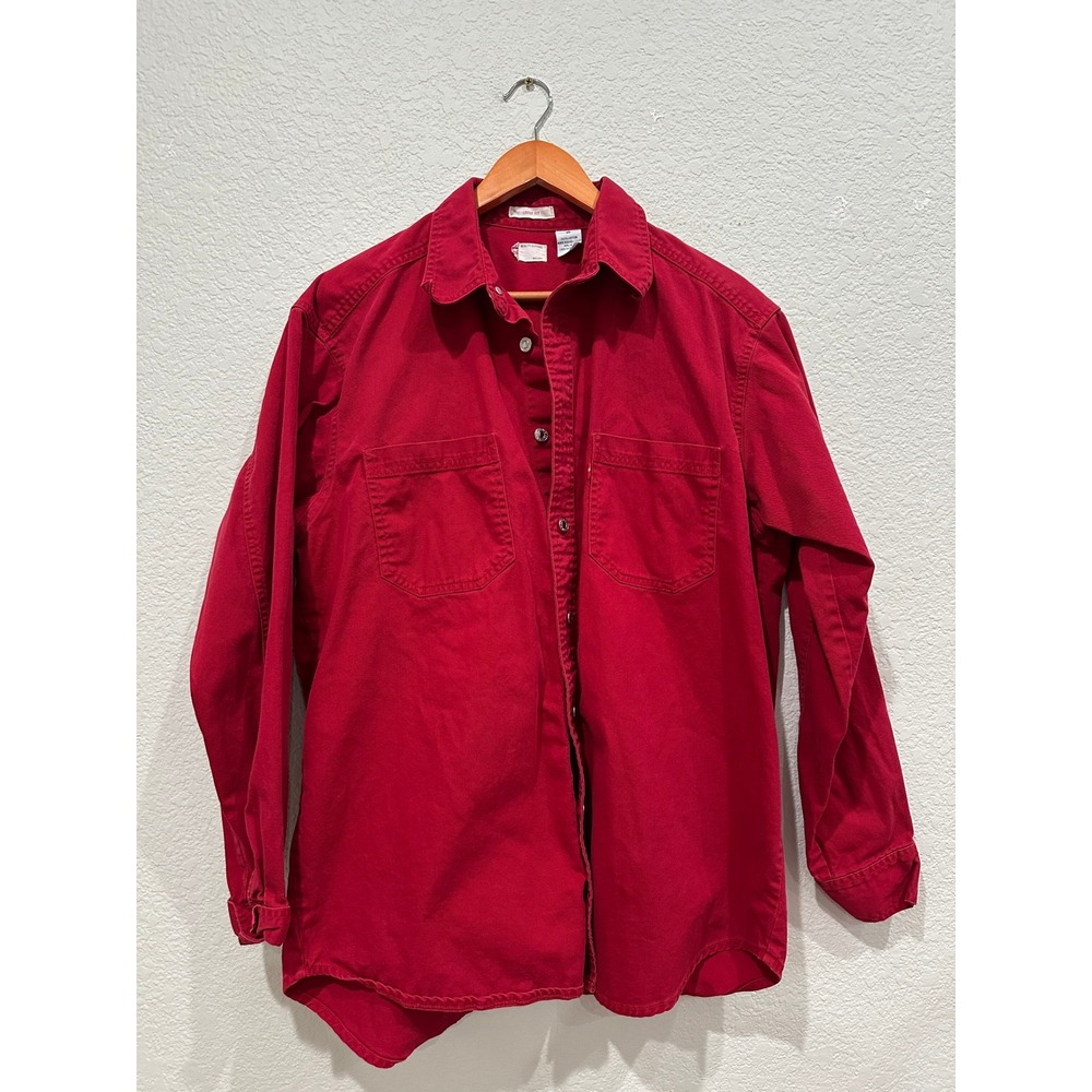 VIntage Levis Mens Loose Fit Button Up Shirt Red Cotton 90s Grunge denim Trucker